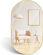 Oval Mirror with Metal Frame – Modern Bathroom Mirror – Decorative Wall Mirror for Entrance, Hallway, Bedroom or Hallway – Espelho Casa de Banho (Gold, 70 x 40 cm)