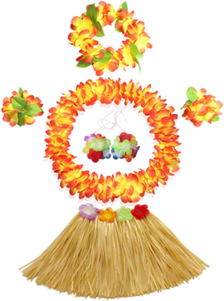 30cm Hawaiian Grass Skirt Performance Costume Set for Girls