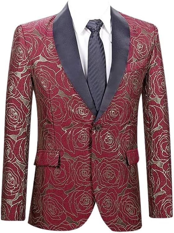 Men's Suit Blazer Casual Floral Printed Sequin Prom Suit Jacket Stylish Sport Coat for Wedding Party