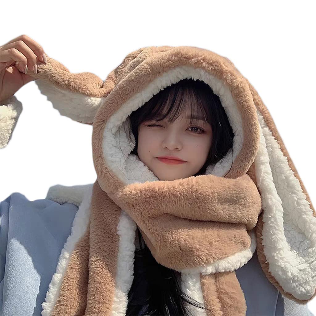 Warm Rabbit Ear Hat Plush Bunny Ears Hat Animal Hat Scarf Mitten Set Winter Windproof Cute Animal Flap Cap for Women Girls