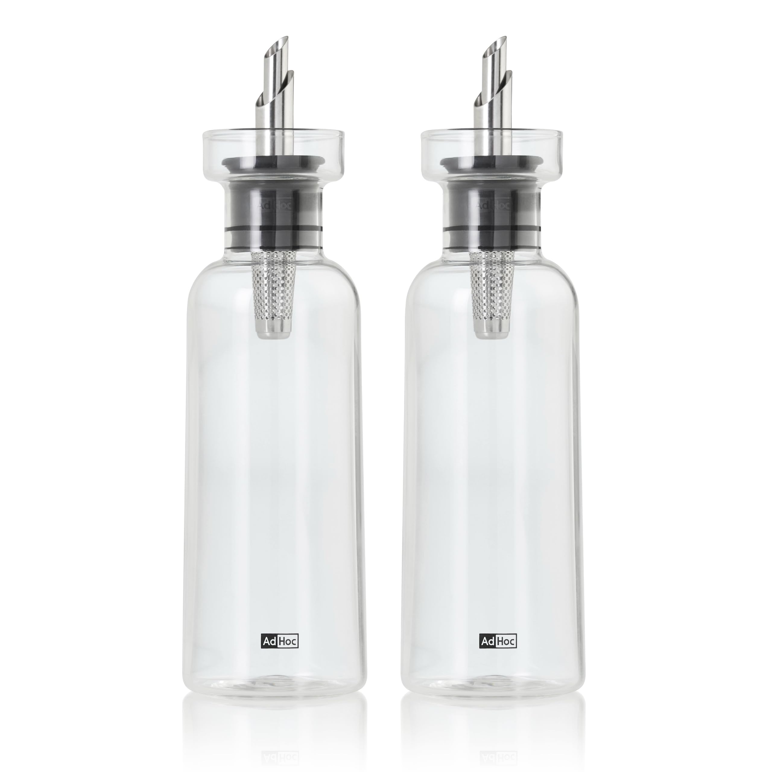 AdHoc AromaPour - Oil & Vinegar Dispenser - No-Drip Liquid Bottle for Kitchen - Airtight Design with Stainless Steel Filter - Offers Healthy & Fresh Flavor - Dispenser Set (2 Pack)