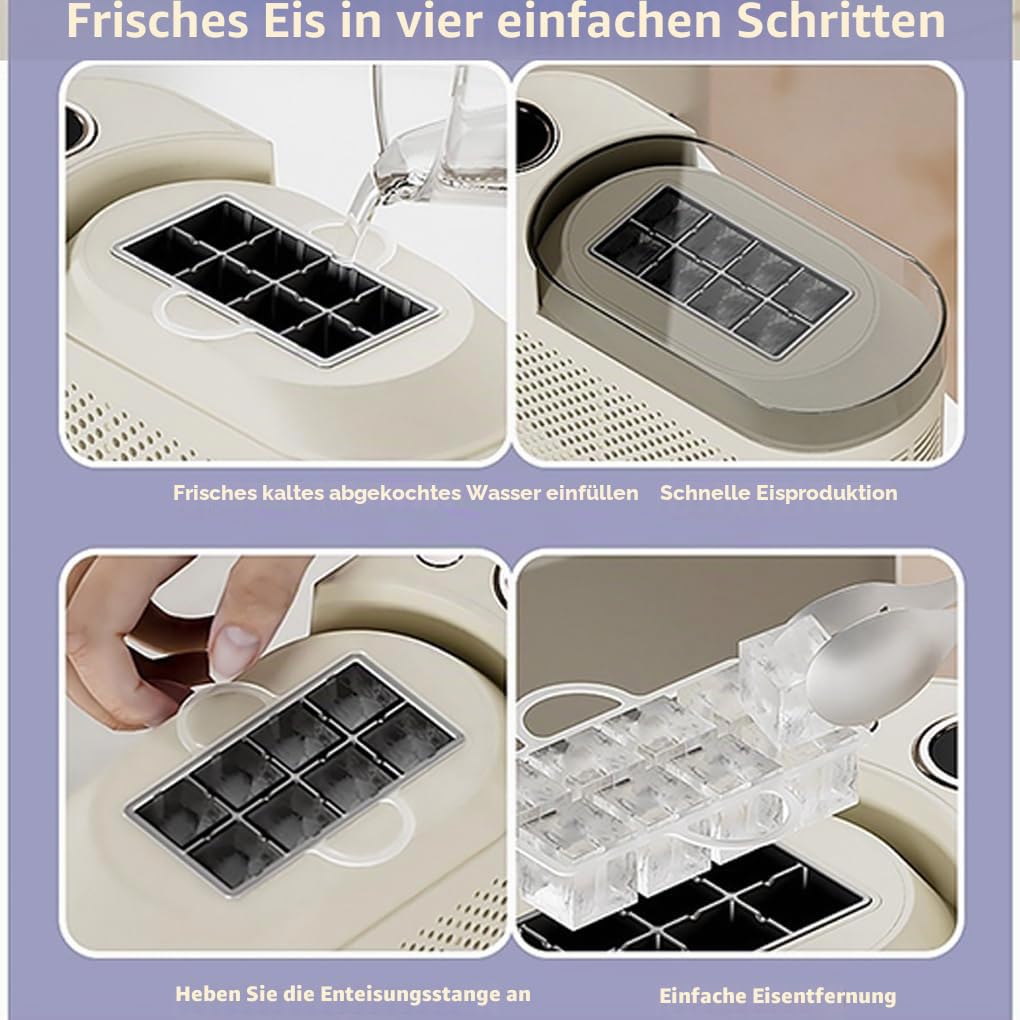 Tragbarer Mini Eisbereiter, 8 Würfel in 10-15 Minuten, kleiner 12V Tisch Eisbereiter mit AC/DC Adapter für Zuhause, Auto und Reisen (Lila)