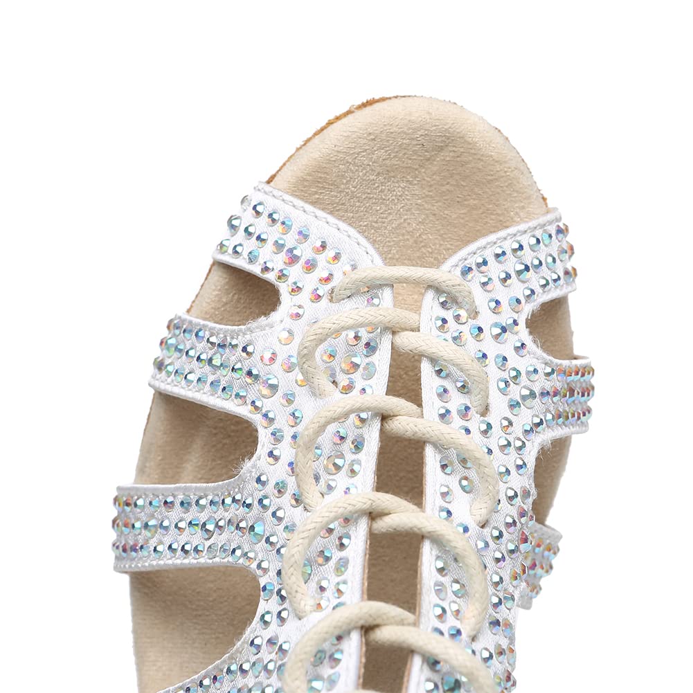 SWDZM Stivali da Ballo Latino Americano Donna con Punta Aperta Tacchi Caviglia Salsa Comode Scarpe da Ballo Professionali