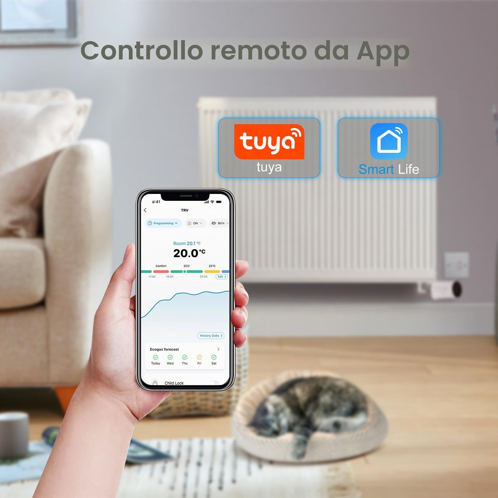 SALCAR Termostato intelligente per termosifoni, TRV706W, set da 3 pezzi, termostato WiFi, compatibile con Amazon Alexa e Google Home, programmabile Tuya, termostato intelligente con 9 batterie