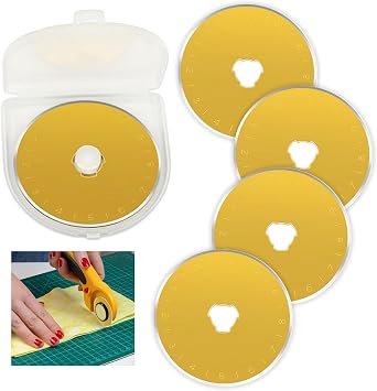 5 Pcs Titanium Coated Rotary Cutter Blades 45mm, Rotary Cutter Circular Fabric Blades, Universal Replacement Rotary Cutter Blades for Truecut/DAFA/Dremel/OLFA for Quilting Scrapbooking Sewing
