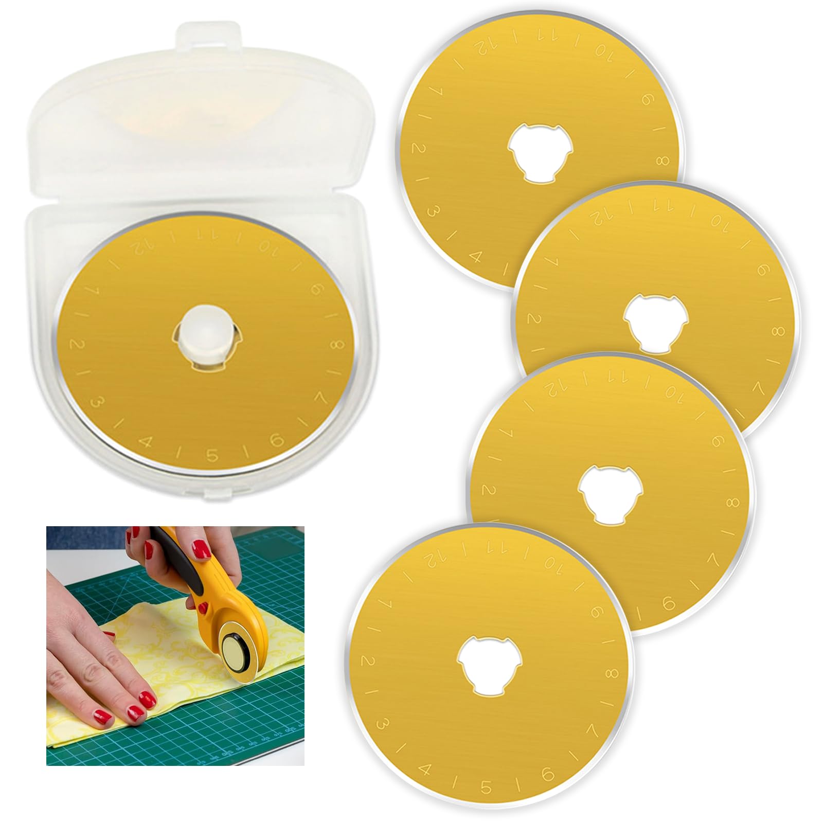 5 Pcs Titanium Coated Rotary Cutter Blades 45mm, Rotary Cutter Circular Fabric Blades, Universal Replacement Rotary Cutter Blades for Truecut/DAFA/Dremel/OLFA for Quilting Scrapbooking Sewing