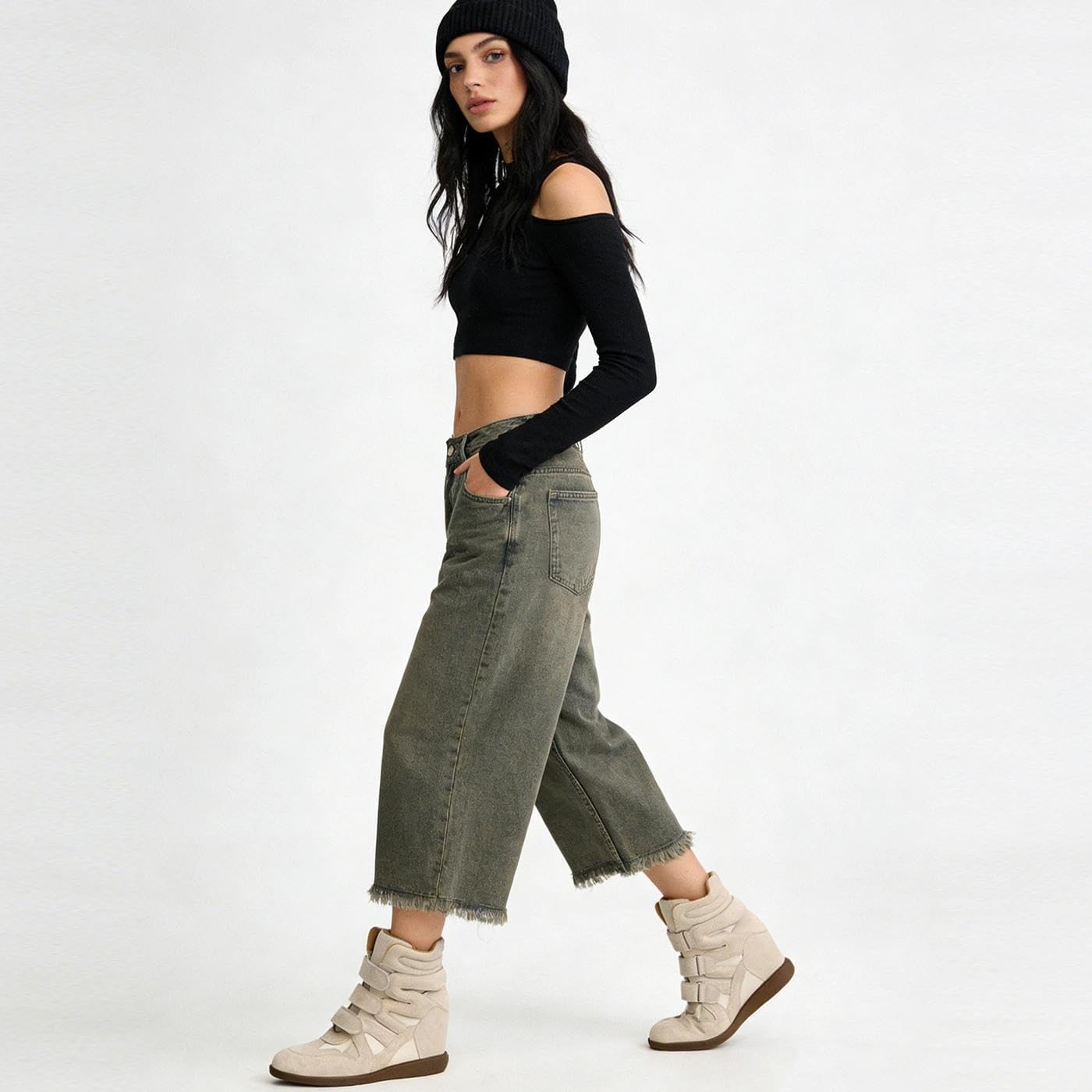 Dsevht Hidden Wedge Sneakers for Women High Top Fashion Sneaker Suede High Heel Platform Tennis Triple Strappy Band Casual Vintage Dressy Comfy Campus Trendy Retro Sneaker - Image 4