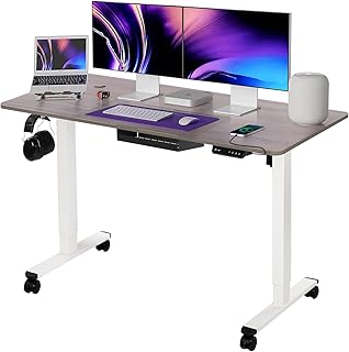Hello-5ive Electric Standing Desk 140 x 70 cm, Height Adjustable Stand Up Desk Table with Headphone Hook & Memory Control, Sit Stand Home Office Desk with TypeC & USB Charging Port