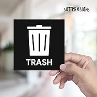 Vista 6 de 4 calcomanías de basura y reciclaje, resistentes a la intemperie, para interiores y exteriores, para basura, cuadrados de 5 pulgadas