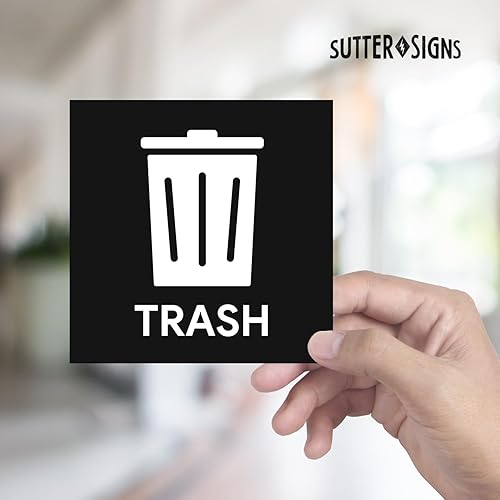 Miniatura 6 de Calcomanías de reciclaje y basura, autoadhesivas de vinilo resistentes a la intemperie, negroazul, cuadrado de 5 pulgadas (paquete de 4)