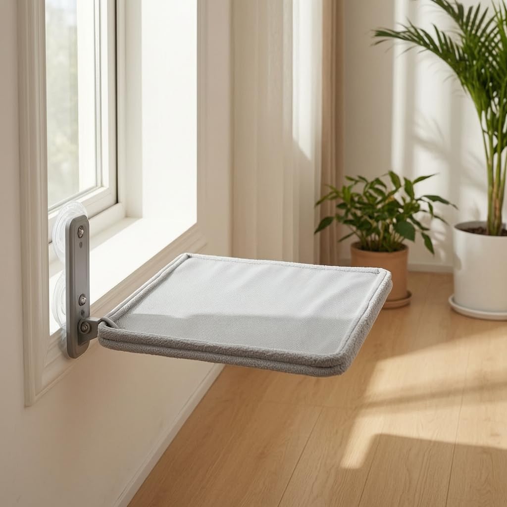 Hamaca plegable para gatos JWQFBC con ventosas fuertes, cama gris de ventana 45x30cm