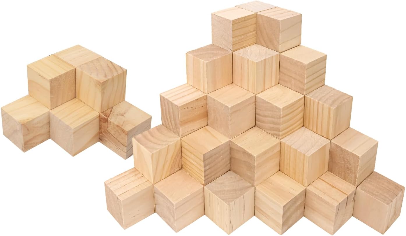 64 PCS 2 Inch Wooden Cubes, Natural Pine Wood Cubes for Crafts, 2 x 2 x 2 Wood Blocks Ready for Artistic DIY Projects-Unleash Creativity with Blank Wood Blocks