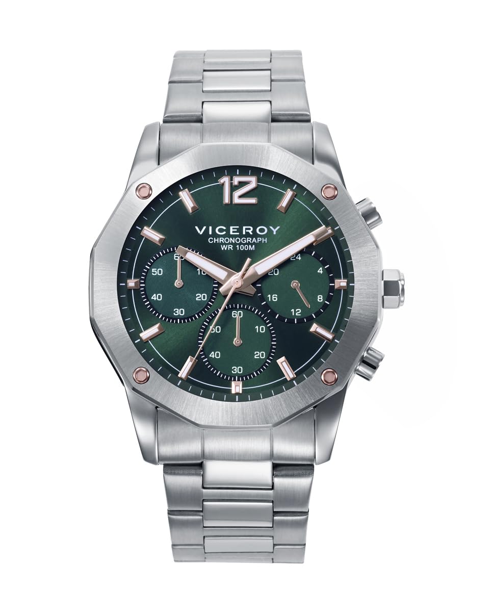 Viceroy Reloj Cronógrafo Hombre de Acero Inoxidable - 42 mm - Movimiento de Cuarzo - Acabado Dorado - 401447