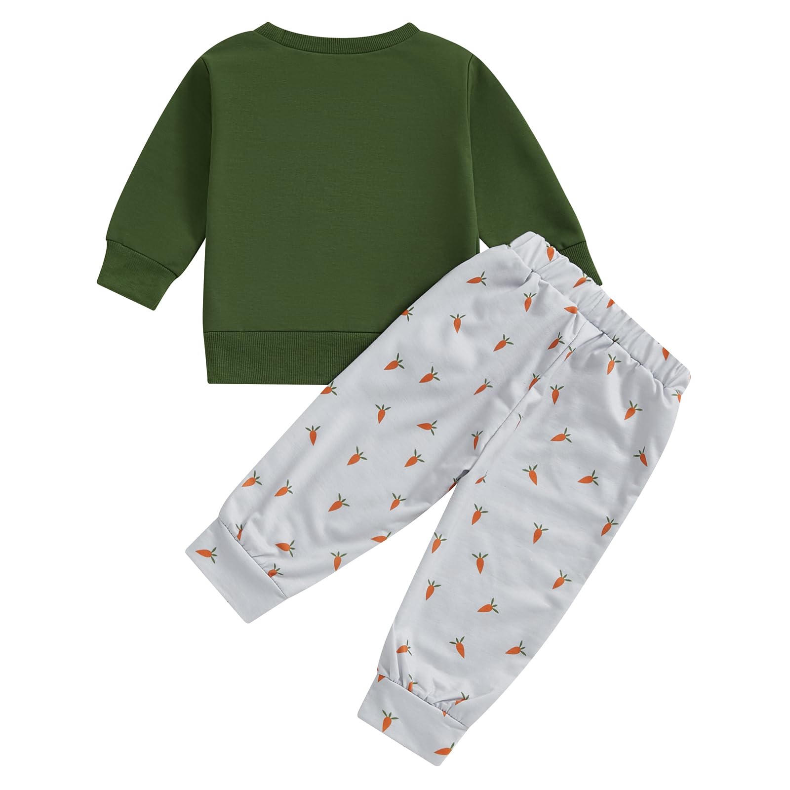 GINEVSAL Toddler Boy Easter Outfit Baby Spring Clothes Rabbit Embroidery Long Sleeve Sweatshirt Carrot Print Pants Set 6M-4T (Green, 3-4T)