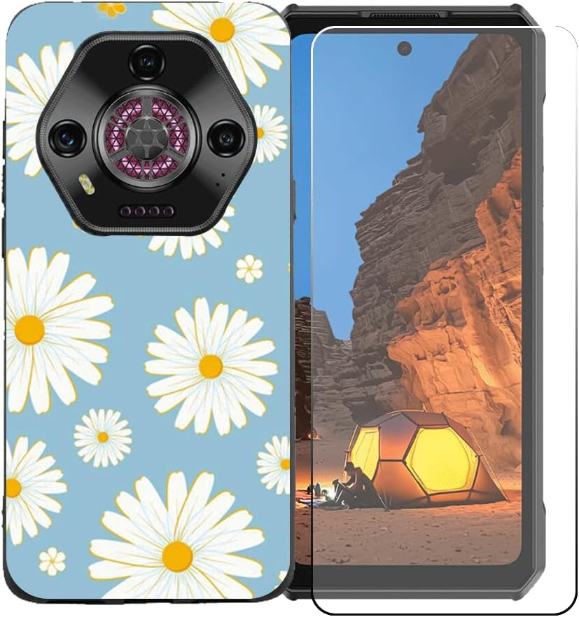 Case for Tecno Spark 40 Pro + Tempered Glass Screen Protector, Slim Black Shock-Absorption Soft TPU Bumper Protective Phone Case Cover for Tecno Spark 40 Pro (6,78") - BST20