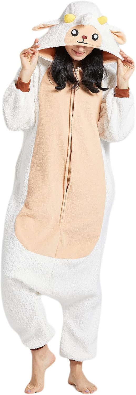 DarkCom Sheep Onesie Halloween Costume One Piece Unisex Adult Pajamas Women Men Sleepwear Christmas Pajamas