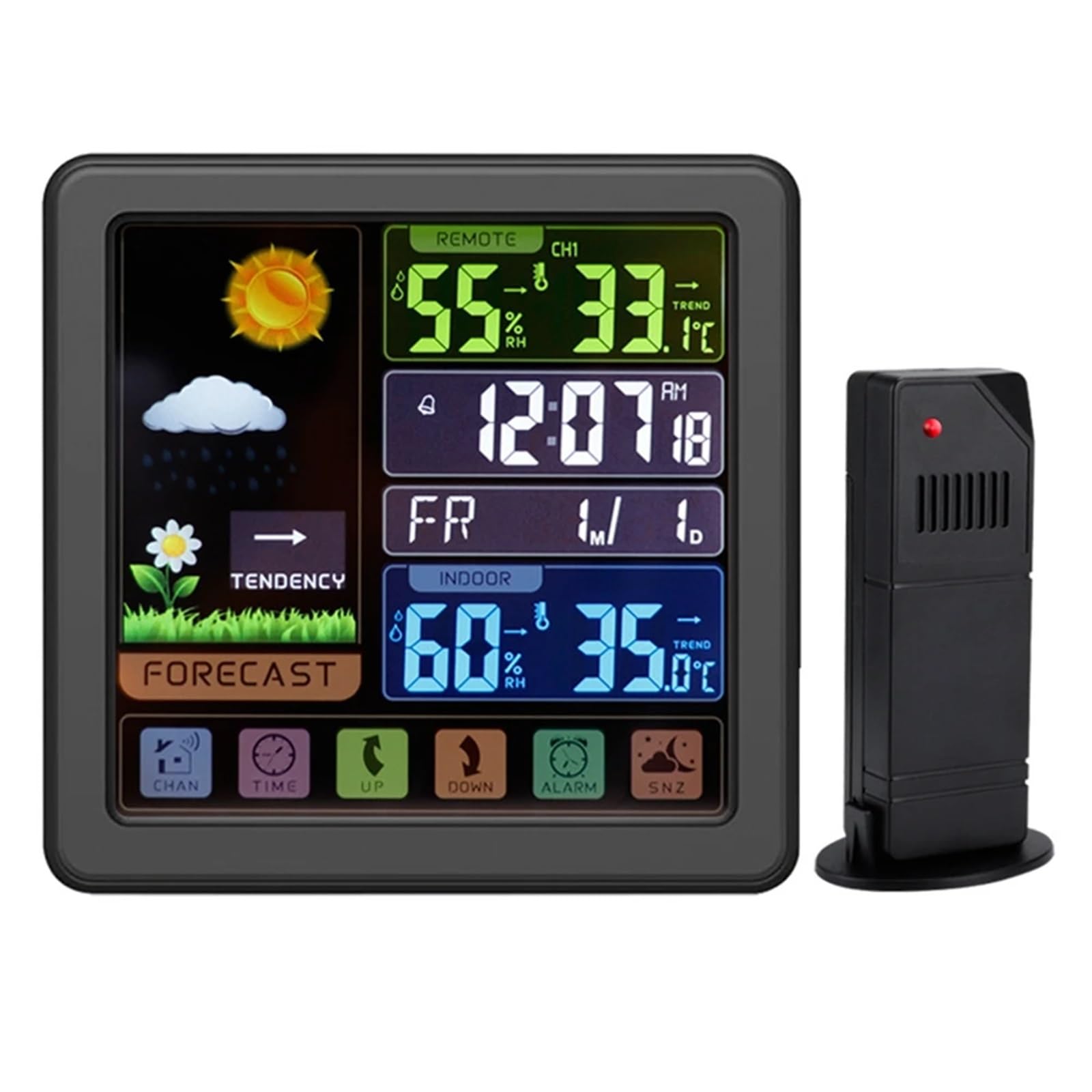 Stacja zwilżająca, Bezprzewodowa stacja pogodowa Drewniany budzik Cyfrowy termometr Wilgotność Temperatura Bezprzewodowy czujnik Home TimeWatch Desktop #30(B)