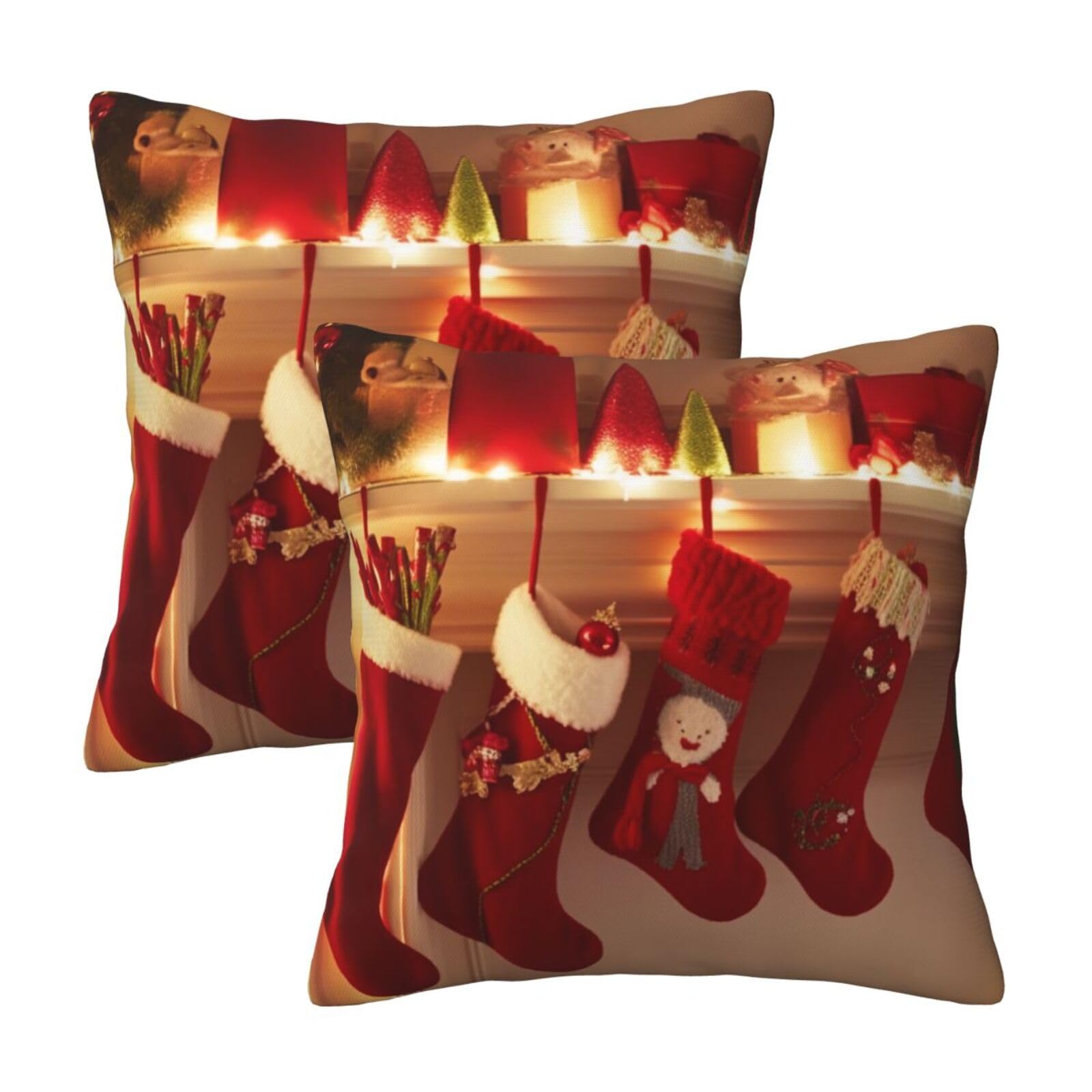 Merry Christams Stockings Throw Pillow Cases 2 Pack Square Pillowcases Soft Pillow Protectors for Couch Livingroom Sofa Bed Office Car,30x30 CM