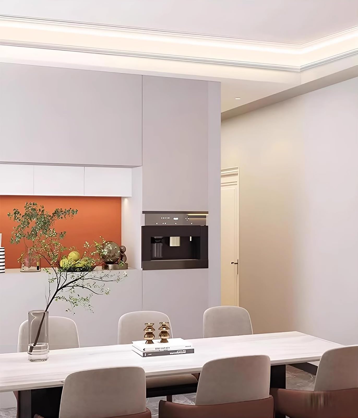 Aluminiowe oświetlenie pośrednie - 7 m kanał świetlny LED z białą osłoną dyfuzora sufitowego i listwą przypodłogową LED, idealny do dekoracji oświetlenia