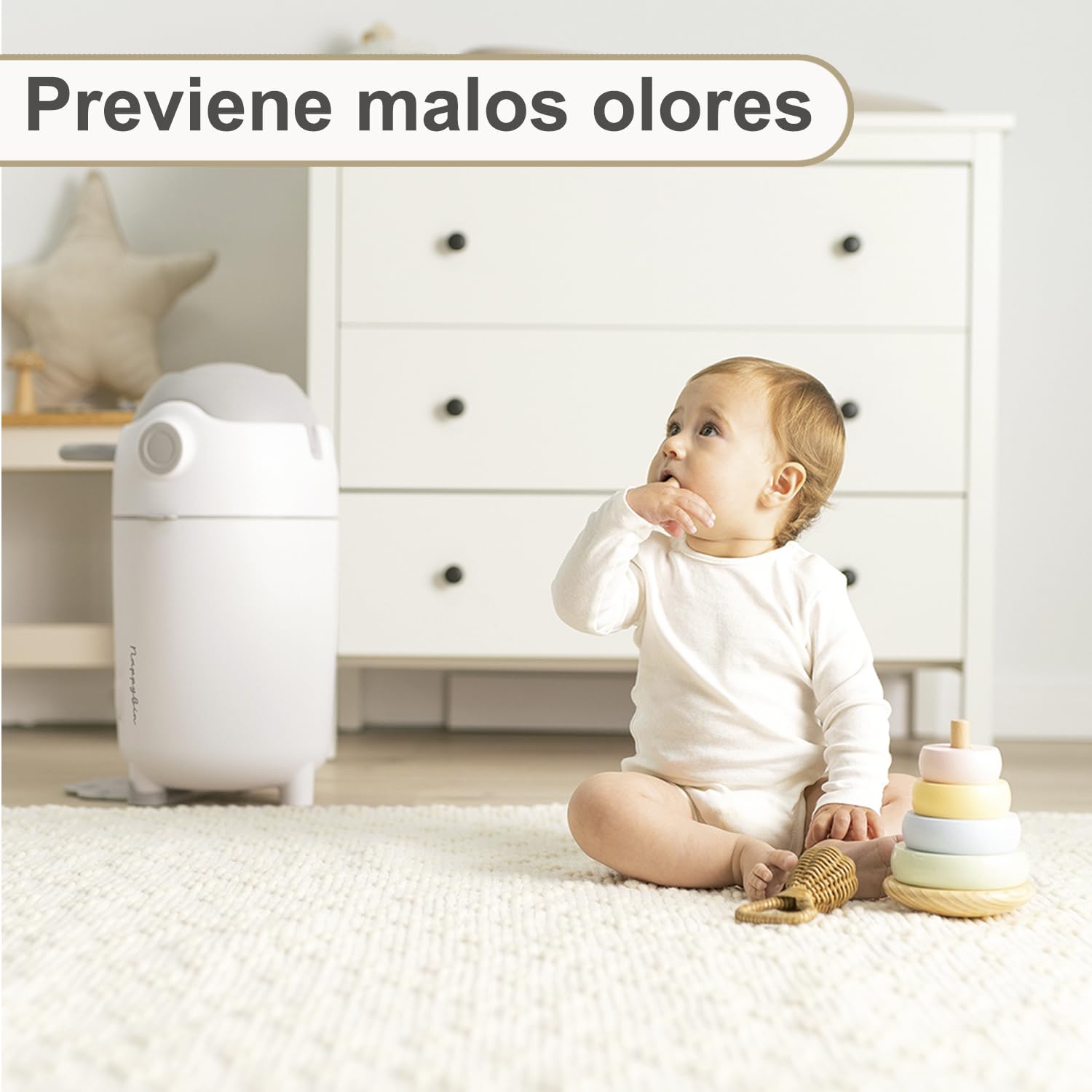 Olmitos - Cubo para Pañales con Sistema Antiolor NAPI, Contenedor pañales compacto y Gran Capacidad, Uso con Bolsas Convencionales, Fácil de Usar y Limpiar – Blanco