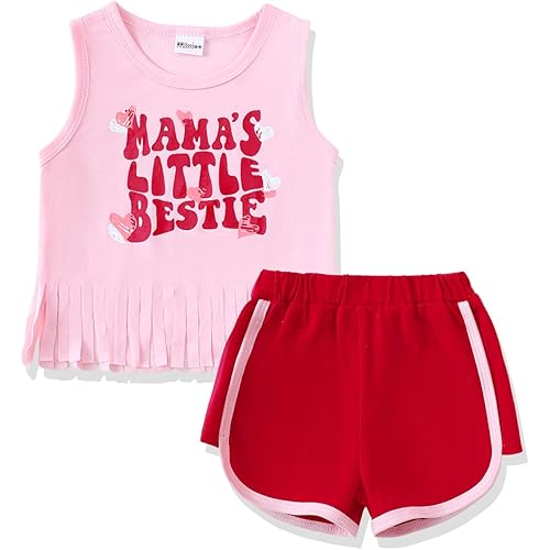 Mikrdoo Baby Girl Clothes Toddler Girl Summer Outfits Shirts Tops Ripped Denim Shorts Set Little Girl Clothes