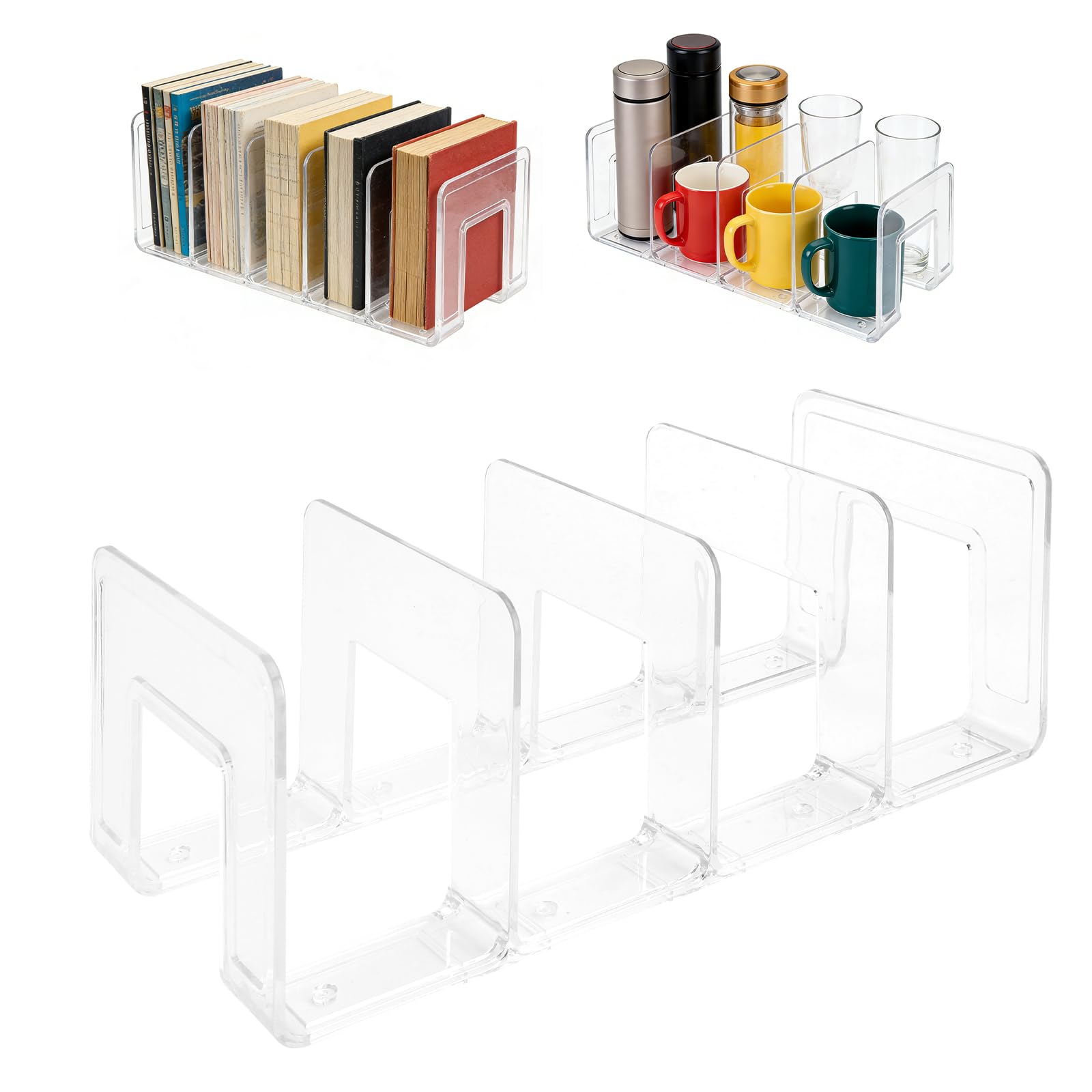 Organizadores para Libros y Documentos Pack de 2, Porta Documentos Revistero 4 Compartimentos, Organizador Escritorio PVC Transparente A4