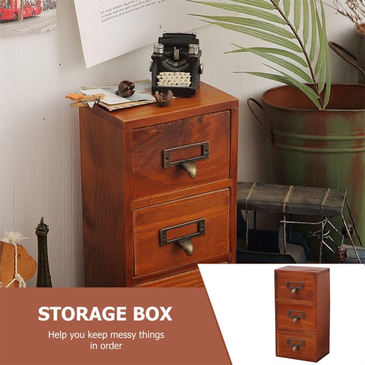 Organisateur de Tiroir en Bois 3 Compartiments, Mini Meuble Vintage
