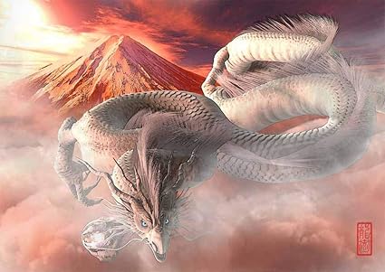 Amazon Co Jp 龍の絵 赤富士と白龍１ ａ４ 竜の絵 ホーム キッチン