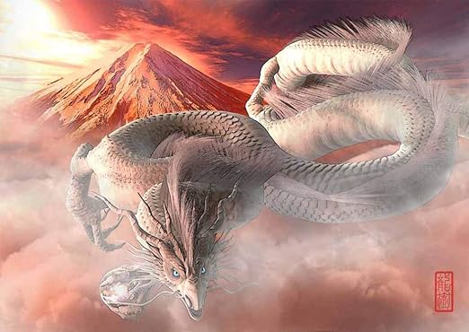 Amazon Co Jp 龍の絵 赤富士と白龍１ ａ４ 竜の絵 ホーム キッチン