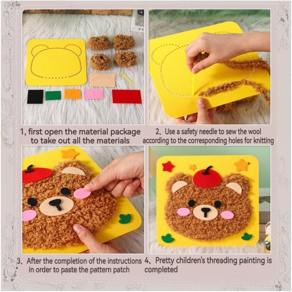 DIY Felt Sewing kit - Gifts Toys Sewing Kit with Arts and Crafts Projects Cartoon Animal Stickers Felt Embroidery Doll Set