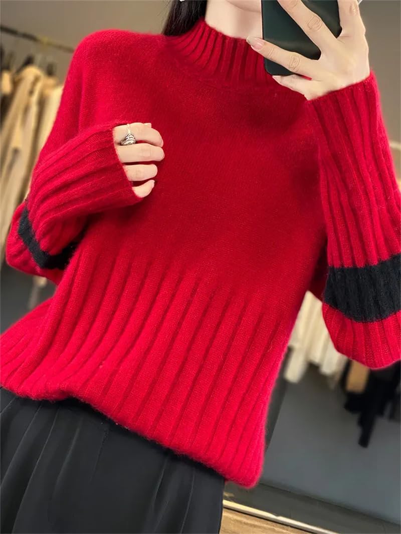 Dninmim Maglione da donna a collo alto in lana, per autunno e inverno, vestibilità larga, camicia morbida
