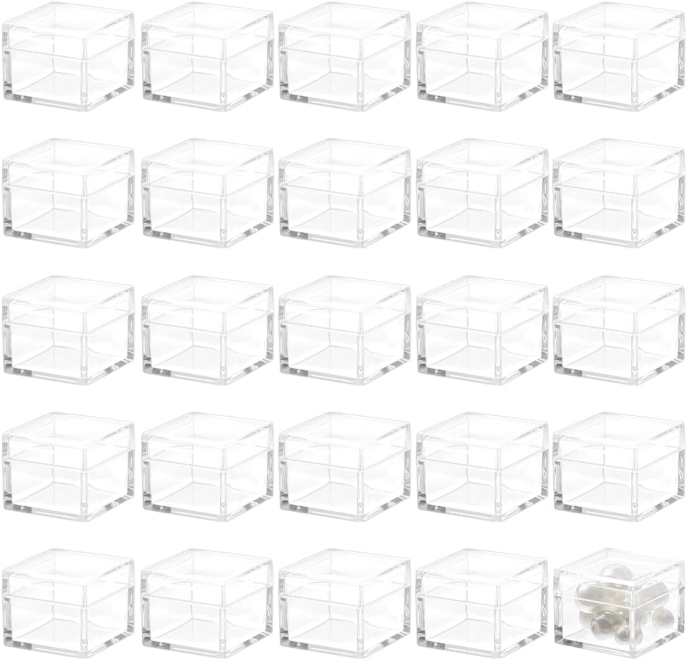 BENECREAT 36 Pcs Clear Plastic Jewelry Box, Small Square Storage Box with Lid Mini Cube Container for Coins Tiny Jewelry, 0.96x0.96x0.79 Inch