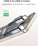 USB Câble C [10FT,2Pack] 100W USB C à USB C Câble de type C Charge rapide PD 5A Câble de charge rapide tressé pour iPhone 17/16/15 Pro,Samsung S26 S25 S24 à S8,A70,A54,iPad/MacBook Pro/Air,Pixel,Tab