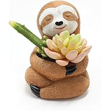 MINGZHE Sloth Plant Pots, Cute Cat Statue Flower Pots, Mini Cartoon Planters, Novelty Resin Sculpture Ornaments, for Garden Flower Pot Succulent Potted Bonsai Plant Stand Home Desk OrnamentsSloth