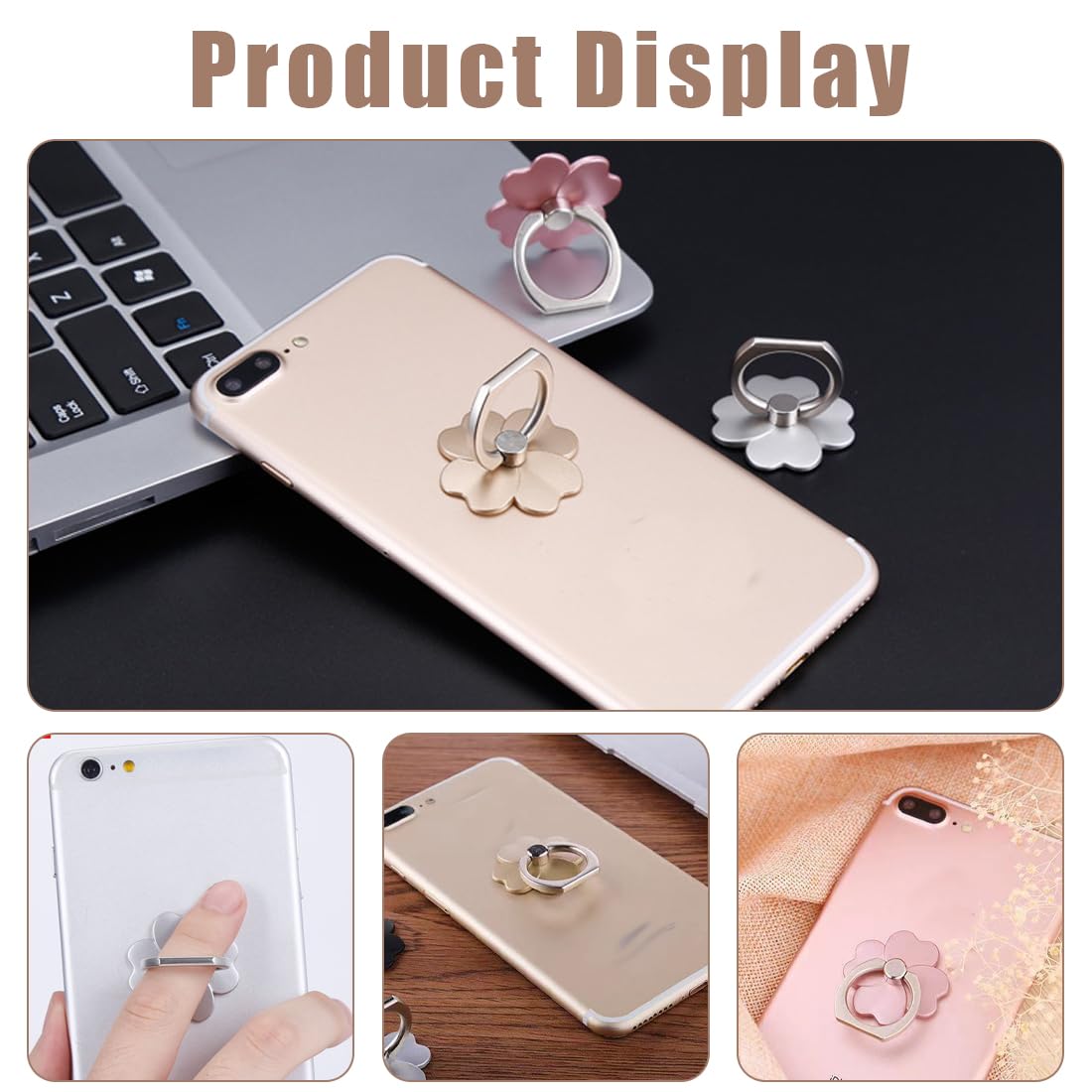 4 pezzi supporto per cellulare con supporto, anello floreale per cellulare, impugnatura per dita, ruotabile a 360°