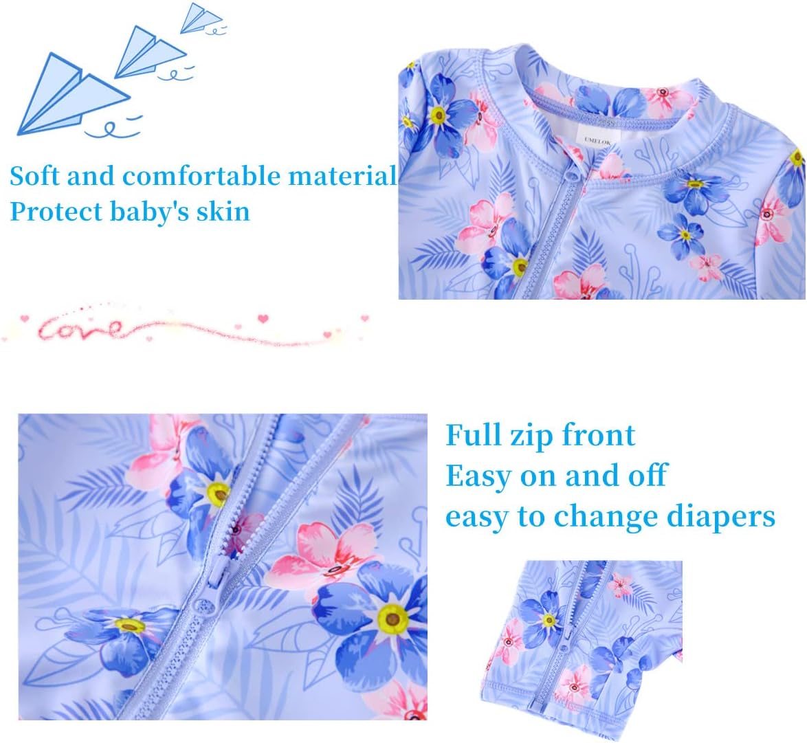 UMELOK Baby Girls' One Piece Swimsuit Full Zip UPF 50+ Sun Protection Swimwear Rash Guard Swim Suit - Image 7