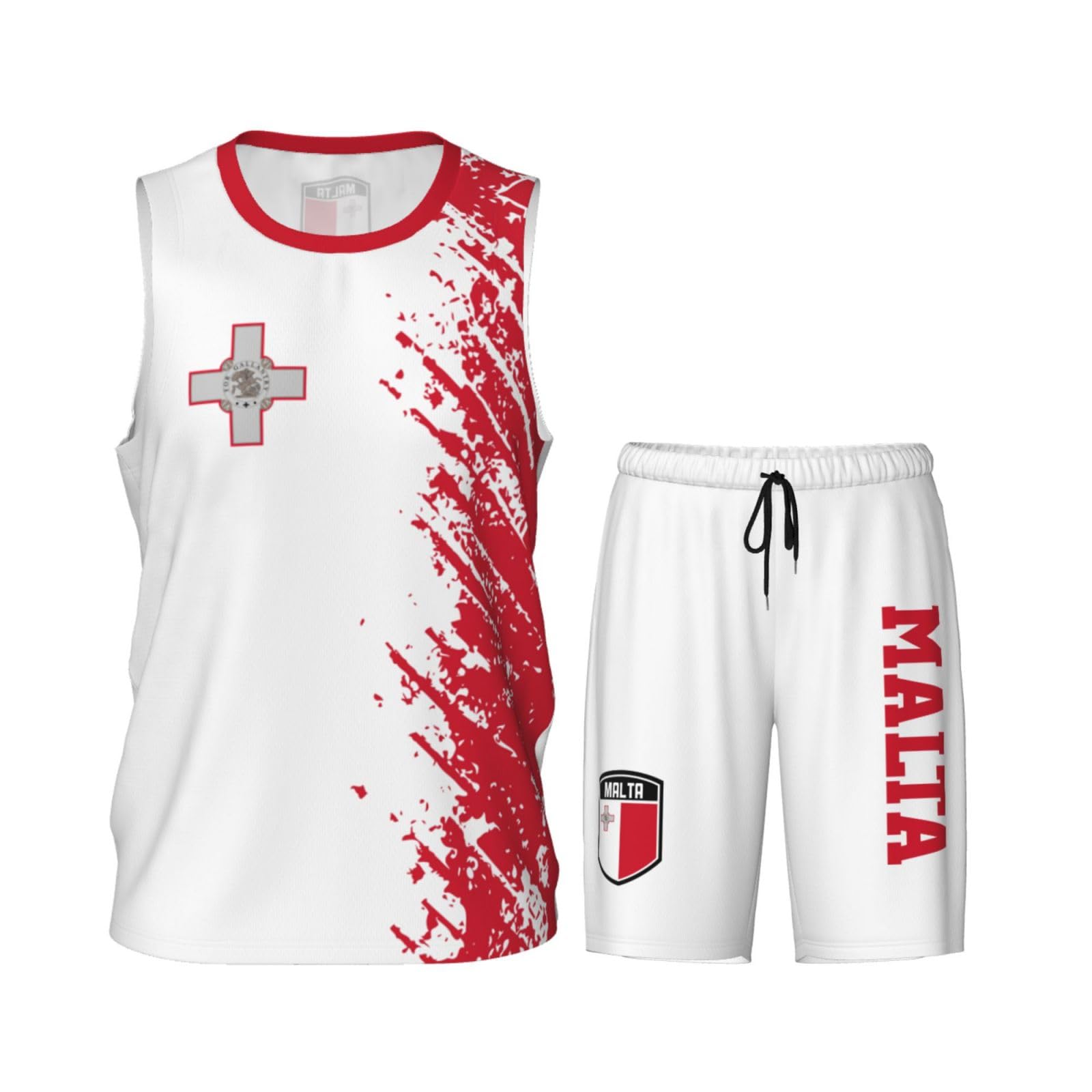 Malta Flag Grain (1) Basketball Jersey Uniform Suit for Men Adults Training Athletic Set