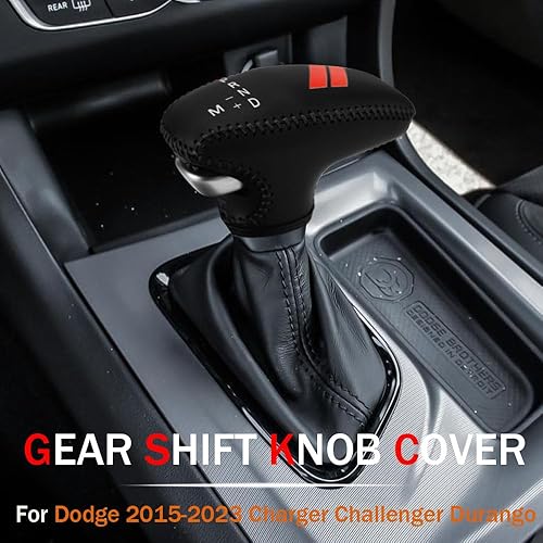 Vista 24 de LEXLEY Cubierta de cuero para perilla de palanca de cambios para Dodge 2015-2023 Charger Challenger, Durango 2016-2023 azul + negro
