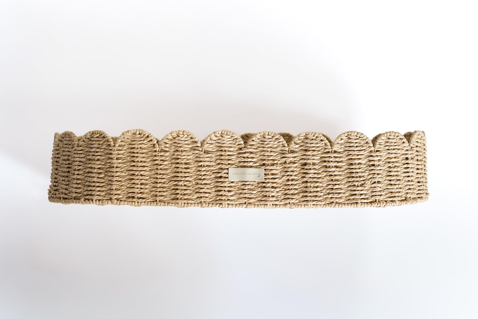 Ralphie Bear Scallop Edge Baby Changing Basket, For Nappy Changes and Neutral Nursery, Neutral Beige Woven Basket, 72x32x13cm