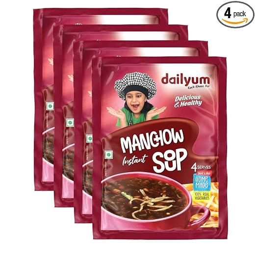 Instant Manchow Soup | Pack of 4 |Ready To Eat Instant Soup |100% Natural | No MSG | No Chemical Preservatives | No artificial Flavours | Each 50g pack Serves 4