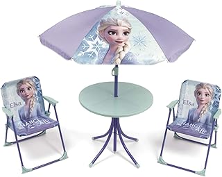 Disney Frozen Elsa Set 4 Pezzi da Campeggio,Giardino,Terrazza, Ombrellone Tavolo e Sedie