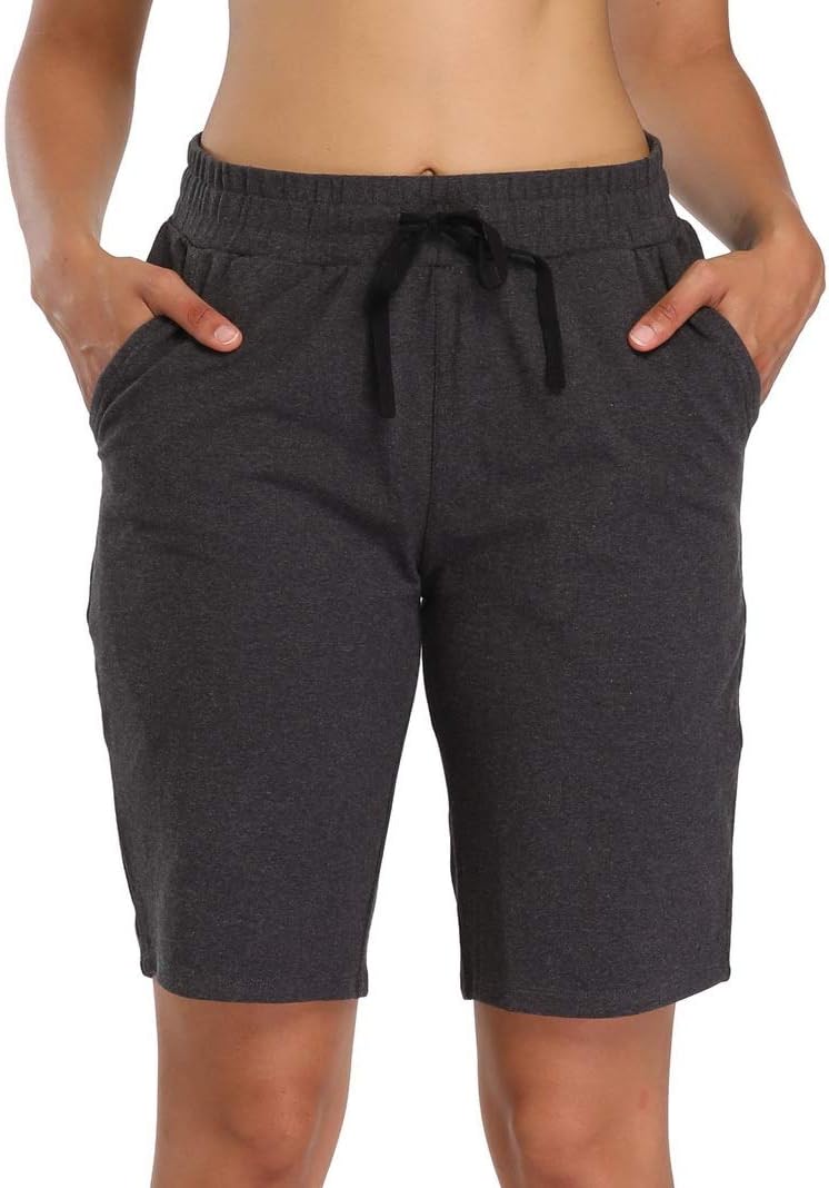 LastFor1 Women's Bermuda Shorts Athletic Active Yoga Lounge Workout Gym Jogger Running Shorts with Deep Pockets Dark Gray M