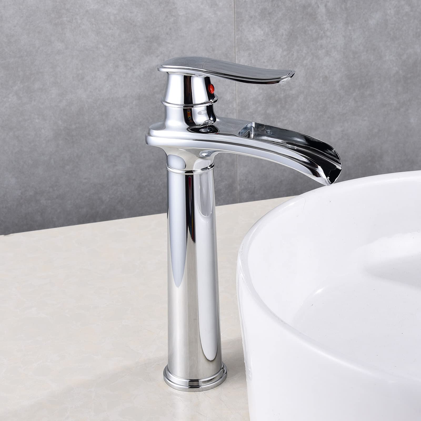 Waschtischarmatur Hoch Chrom, Wasserfall Wasserhahn Bad Retro, Waschbecken Armaturen Badezimmer, Badarmatur aufsatzwaschbecken Einhebel Mischbatterie Antik aus Messing