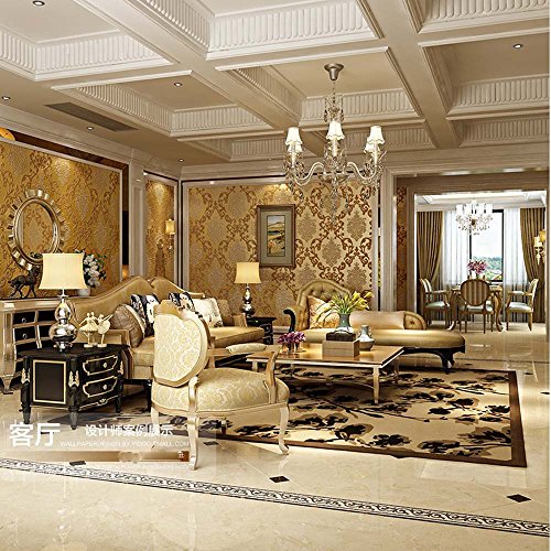 KeTian Doré non tissé Rouleau de papier en poudre de perle damassé 3D européen style pour le salon papier peint d'hôtel couleur or couleur 0.53m (1.73 'L) x 10m (32.8'L) =57 pieds carrés