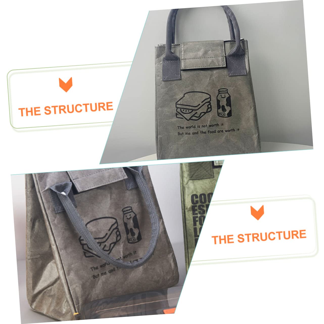 Cabilock 3piezas Bolsa De Almuerzo Aislante Reusable Para Llevar Comida Fiambrera Kraft Gran Capacidad Para Picnic y Trabajo