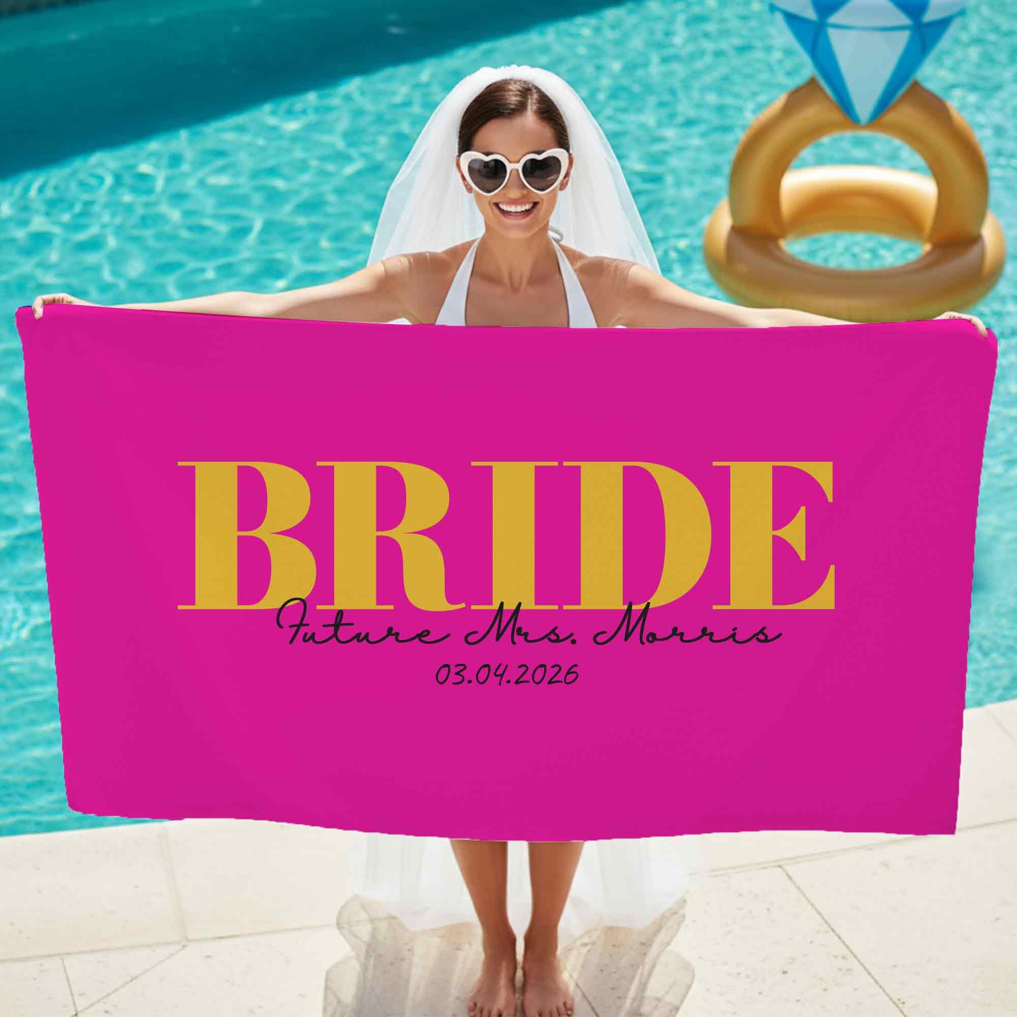 Print Maniacs Custom Bride to Be Beach Towel Personalised Name and Date Microfibre Towel Large Quick Dry Lightweight Travel Towel Hen Party Honeymoon Spa