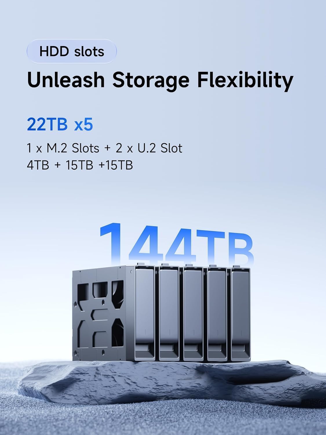 MINIS FORUM N5 Air 5 Baies NAS, AMD Ryzen 7 255, 8C/16T CPU, Radeon 780M, SSD 64 Go, 3 x M.2 NVMe, 10GbE + 5GbE, Ports OCuLink et USB4, Emplacement d'extension PCIe x16 (sans Disque Dur)