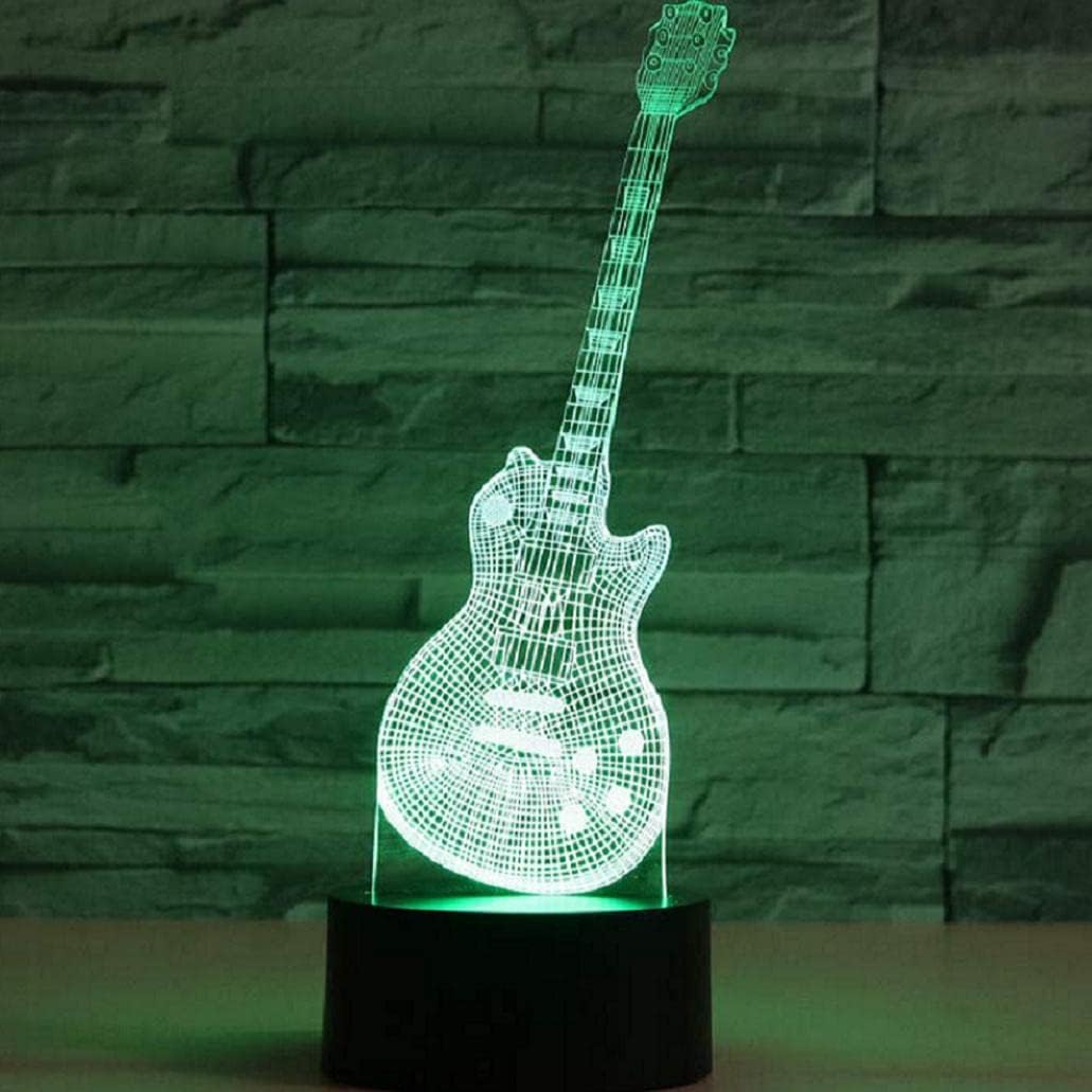 New 3D Guitar Music Note Instrument Piano Night Light Touch Table Desk Lamps 7 Color Changing Illusion Lights with Acrylic Flat ABS Base USB Charger for Christmas Gift [Energy Class A+++]