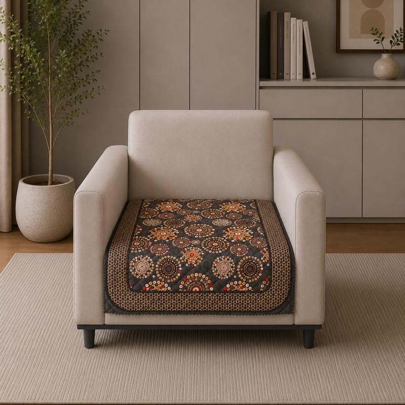 Image of Nendle Quilted Customisable Digital Printed Sofa Mat Cover with Fixed Seat Depth of 36 Inches | Premium Velvet Fabric Furniture Protector for Custom Fit