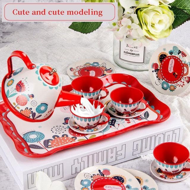 Samtop Children?s Tea Party Set for Girls, Afternoon Tea Playset with Metal Teapot, Cups, Dishes, and Carrying Case, Perfect Princess Gift Toys to Play 1